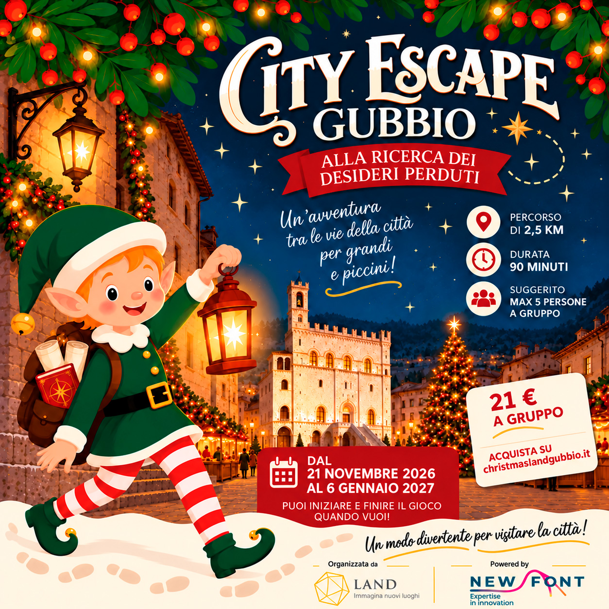 Locandina con elfo e Powered by newfont